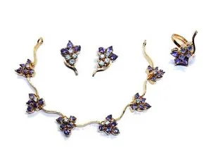 Authentic 18K Gold Plated Necklace Earrings Ring Set |Colorful CZ Party Jewelry |39 Design