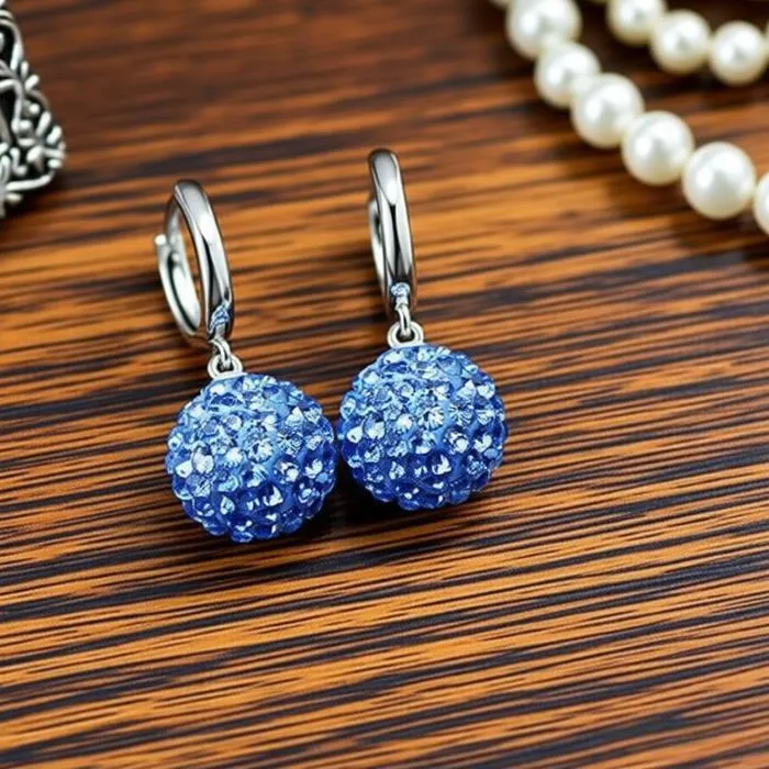 Authentic Big Promotion 925 Sterling Silver Earrings Austrian Crystal Pave Disco Ball Hoop Lever Back Huggie Pendiente Women Girls Jewelry