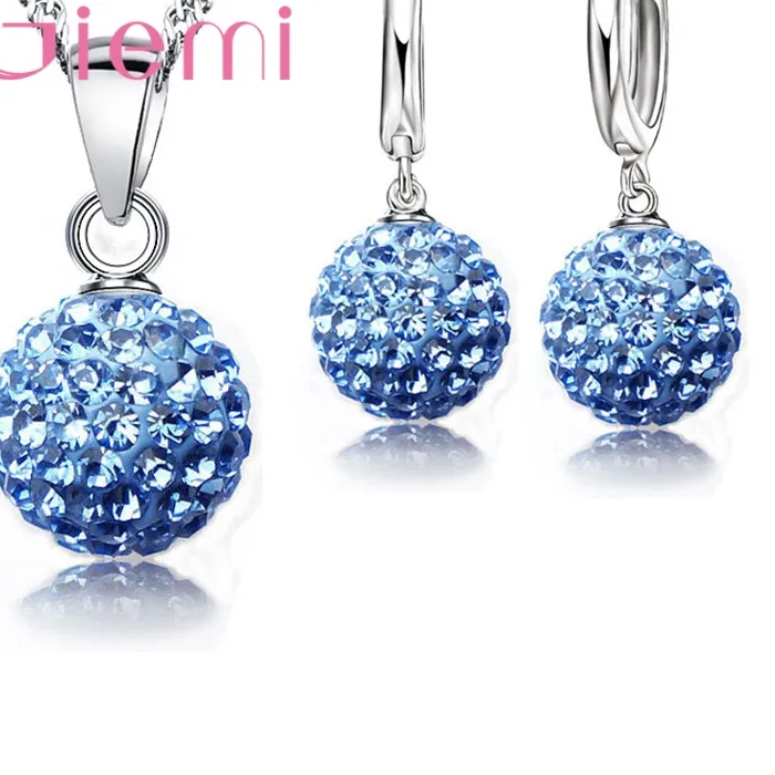 Authentic Big Promotion Jewelry Sets 925 Sterling Silver Austrian Crystal Ball Lever Back Earring Pendant Necklace for Woman
