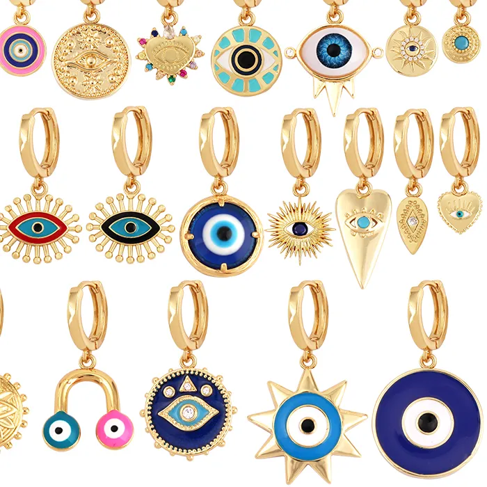 Authentic Evil Lucky Eye Charm Earring,Star Heart Round Geometry 18K Real Gold Plated Colour,Trendy Jewelry Supplies