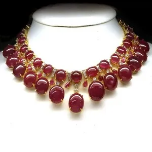 Authentic Giff For Her 925 Silver Red Ruby & White Topaz Necklace 17" 18K Gold Plated