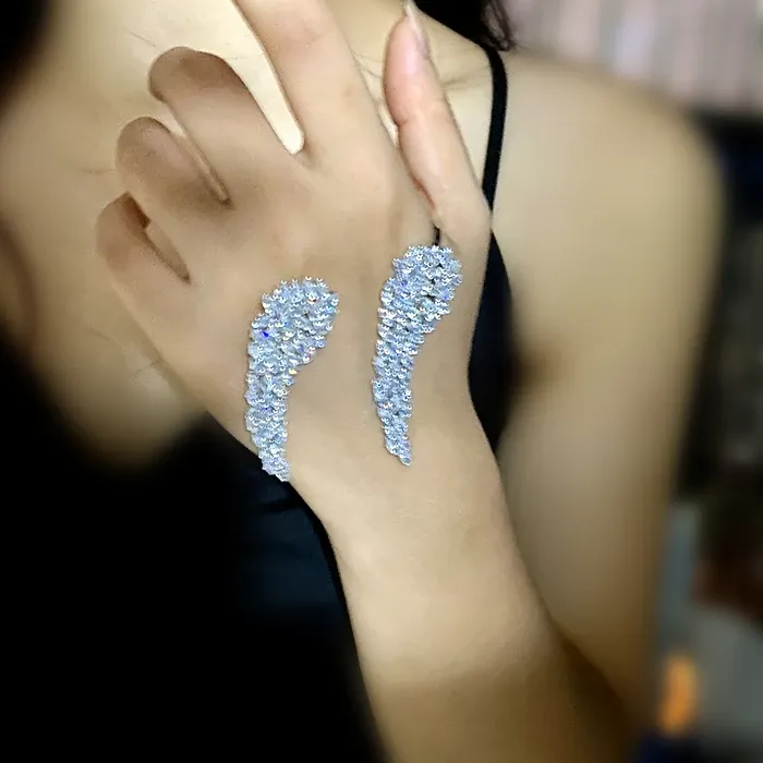 Authentic Plant Leaf Crystal Hand Palm Bangle 925 Silver Color Cubic Zirconia Cuff Bracelet Prom Jewelry Handlets For Women