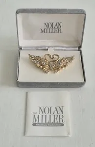 Authentic Nolan Miller Signed Kissing Swans Pin Gold Plated Base & Savoski Crystals