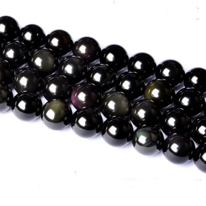 Authentic Natural Black Rainbow Obsidian Ice Black Loose Beads 4/6/8/10/12/14 MM Fit Diy Charm Bracelet Beads For Jewelry Making Accessory