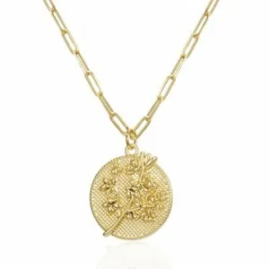 Authentic 12 Month Coin Flower Pendent Necklace Gold Plated Chain Women Wedding