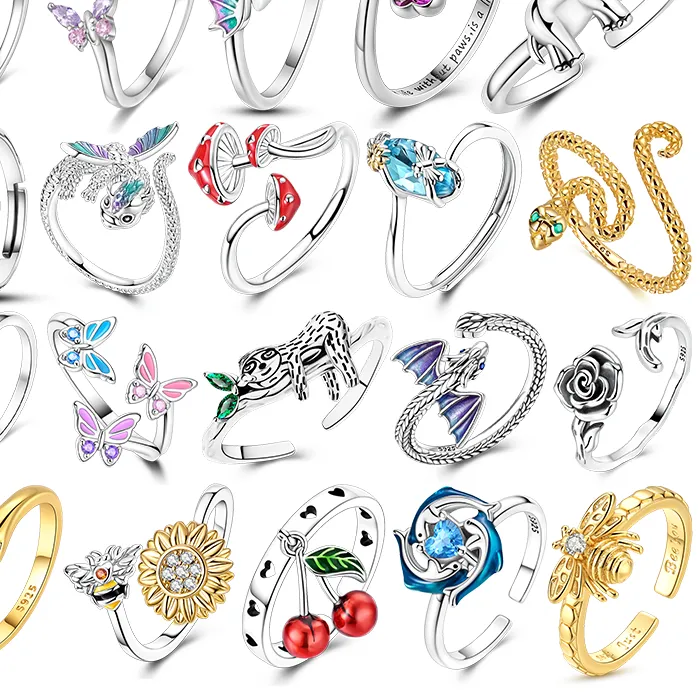 Authentic 925 Sterling Silver Adjustable Rings Sunflower Chrysanthemum Cherry Plant Series Classic Design Ring For Women Fine Jewelry