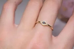 Authentic The Celestial Gaze: Lab-Created Sapphire Evil Eye Ring in 14K White Gold Plating