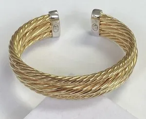 Authentic QVC Italian Silver 18K Yellow Gold Plated Sterling Bold Twisted Cuff Bracelet S