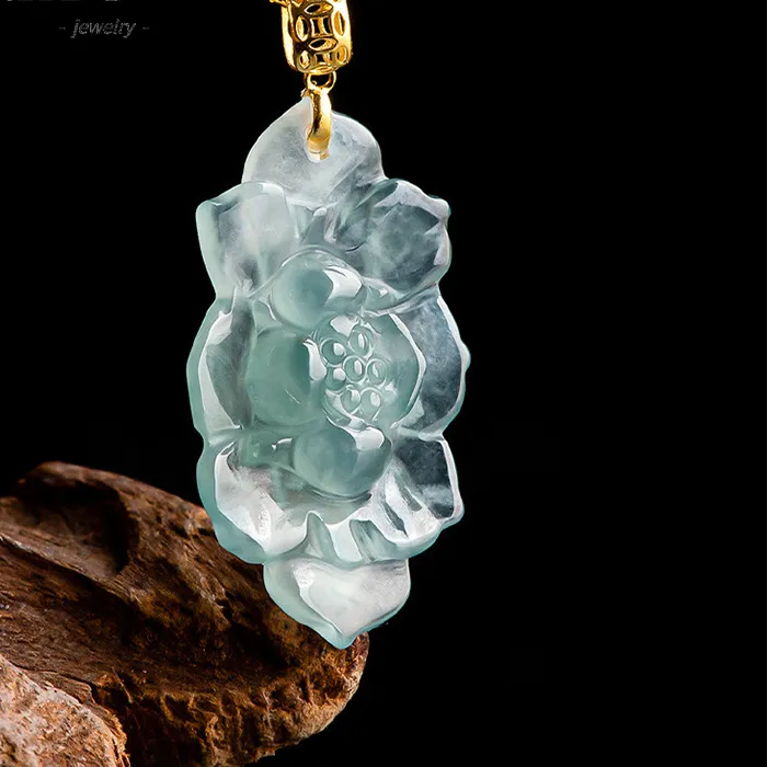 Authentic Azure Blossom Of Purity Grade A Ice- Type Jadeite Lotus Talisman