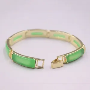 Authentic 18K Gold Bracelet Natural Jade Gold Plated Green Jade Gemstone Bracelet 7.2''L