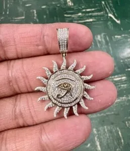 Authentic 2Ct Round Lab-Created Diamond Eye Of Ra Sun Pendant 14k Yellow Gold Plated