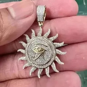 Authentic 2.40Ct Round Cut Reallab created Eye Sun Charm Pendant 14K Yellow Gold Plated