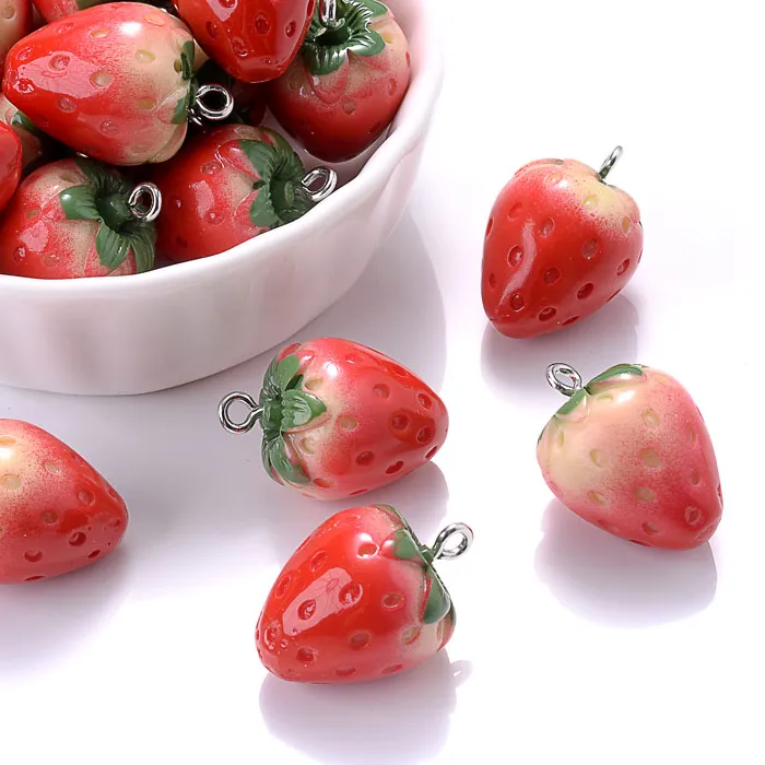 Authentic 10Pcs Cute Red Acrylic Strawberry Apple Orange Mango Fruit Resin Pendants Charms for Jewelry Making Earrings Necklace Accessory