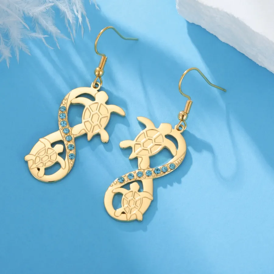 Authentic Skyrim Turtle Blue Zircon Infinity Drop Earring Gold Color Earrings Sea Animal Tortoise Jewelry
