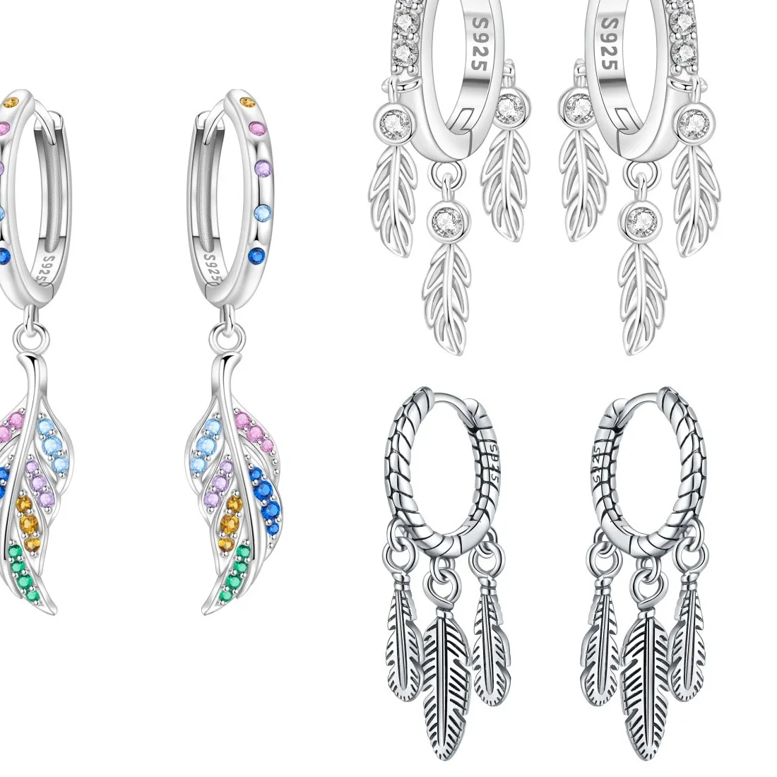 Authentic Orstarry S925 Sterling Silver Earrings Lucky Feather Earrings ﻿Best Wishes For Women Birthday Silver Jewelry