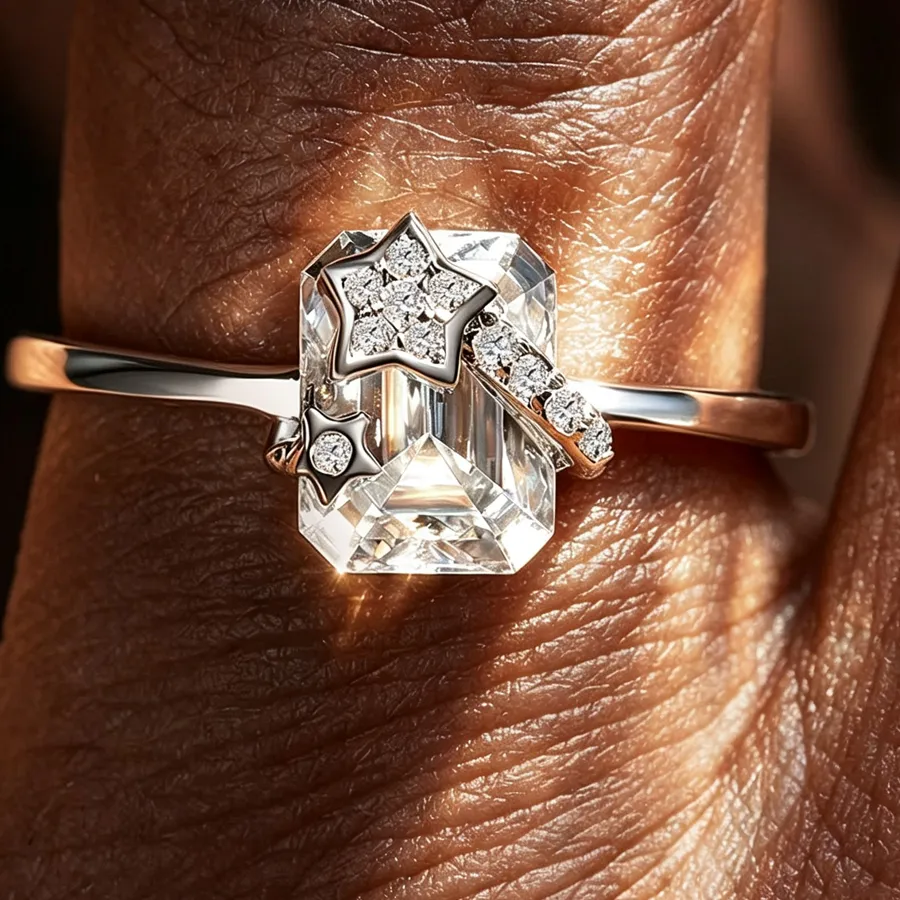 Authentic The Celestial Harbinger 2ct Emerald Cut Moissanite Ring of Cosmic Fortune