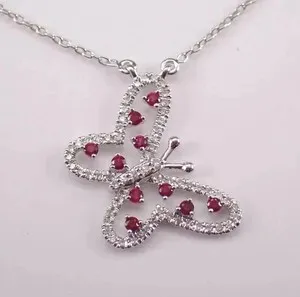Authentic The Crimson Chrysalis: 0.50Ctw Lab-Created Red Ruby Butterfly Pendant in Radiant 14K White Gold Finish