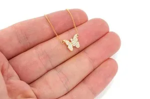 Authentic 1 Ct Round Cut Moissanite Butterfly Shape Womens Pendant 14K Yellow Gold Plated