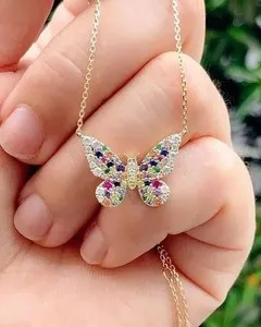 Authentic Celestial Butterfly Pendant: 1.70 Ct Moissanite, 14K Gold‑Plated Serenity