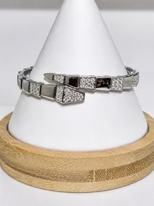 Authentic Serpent Bangle 8.95TCW Moissanite Size 7 White Gold Plated 925 Sterling Silver