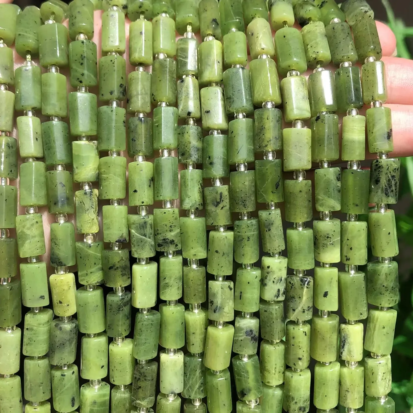 Authentic Natural Gem Canadian Green Jades Stone Beads Cylinder Loose Beads For Jewelry Making DIY Earing Charm Bracelet 7.5"Strand 8-11mm