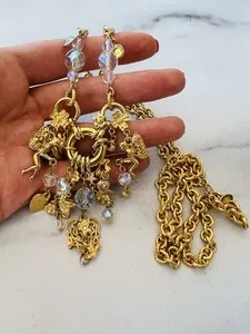 Authentic Kirks Folly Gold Plated Dream with Fairies Crystal Charm Tassel Pendant Necklace