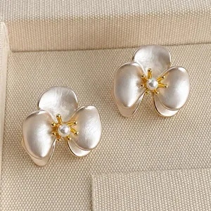 Authentic Celestial Bloom: 14K Gold‑Plated Pearl Butterfly Studs