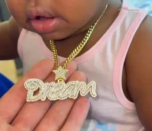 Authentic 3 Ctw Round Cut Moissanite Custom Name Dream Pendant 14K Yellow Gold Plated