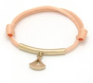 Authentic BVLGARI Diva Dream Bracelet Fabric Cord Pink Enamel Gold Plated 12.5-22cm