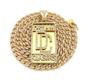 Authentic Hip Hop Dream Chasers Pendant36" Cubic Zirconia Cuban Chain Necklace RC927