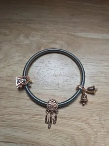 Authentic Rose Gold Plated Silver Tone Bracelet Bangle Ferris Wheel Bells & Dream Catcher