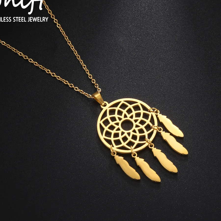 Authentic Unift Dream Catcher Necklaces for Women Flower Feather Pendant Indian Tribal Luck Necklace Spiritual Boho Jewelry