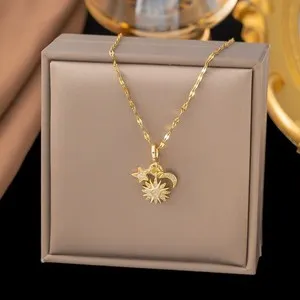 Authentic Celestial Gold‑Plated Sun‑Moon Pendant – Radiant Harmony
