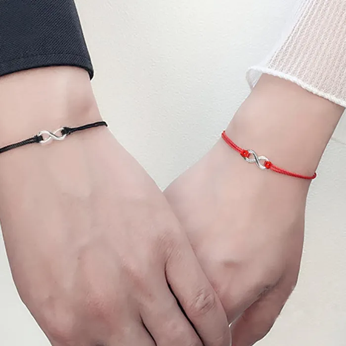 Authentic Eternal Bond: Gold-Plated Infinity Love Bracelets with Red Thread - Soulmates' Embrace Set of 2