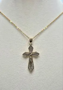 Authentic Celestial Gold‑Plated Cross Pendant – Radiant Zircon Aura