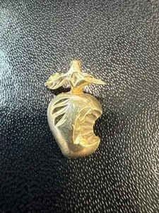 Authentic 24k Gold Plated Over Sterling Silver .925 Apple Charm Pendant, with Bite!