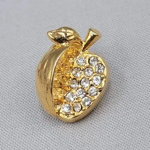 Authentic Vintage Rhinestone Apple Lapel Pin Brooch Gold Plated