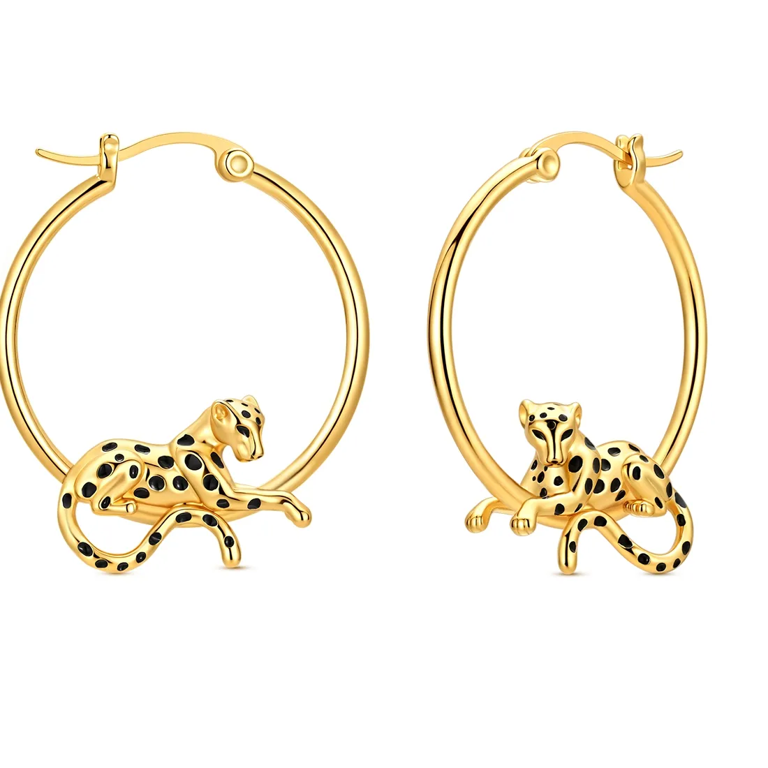Authentic 925 Sterling Silver Gold Leopard Print Cheetah Hoop Earrings Animal Street Style Jewelry