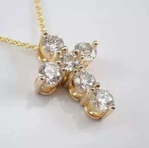 Authentic Sacred Union: 1 Ct Round Cut Diamond Cross Pendant in 14K Yellow Gold Plated Radiance