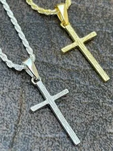 Authentic Small 0.75" Plain Cross Pendant Solid 925 Sterling Silver / 14k Gold Plated