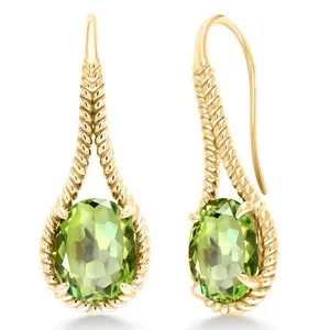 Authentic Gemstone Dangle Earrings For Women In 18K Yellow Gold Plated Silver | 12X10MM
