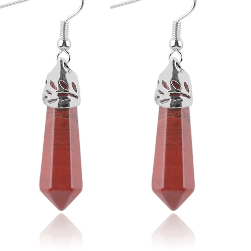 Authentic CSJA Hexagon Gem Stone Dangle Hook Earring Healing Raw Onyx Quartz Lazuli Tiger Eye Rhodonite Peacock Stone Women Jewelry E091