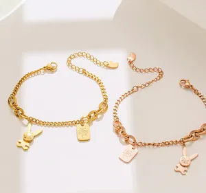 Authentic Lucky Rabbit Pendant Bracelet Titanium Gold Plated Adjustable