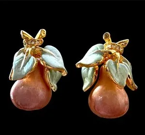 Authentic The Gilded Orchard: Pastel Enamel and Rhinestone Pear Talisman Earrings