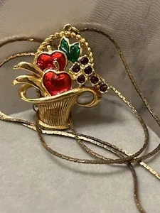 Authentic The Harvest of Abundance Enamel Fruit Basket Pendant