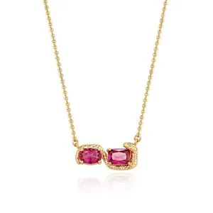 Authentic LADYGD Serpent Eye Pendant Necklace for Women, 14K Gold Plated Red Cubic