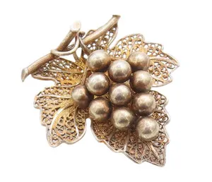 Authentic Gold‑Plated Grape Vine Brooch – Sterling Silver Charm of Abundant Blessings