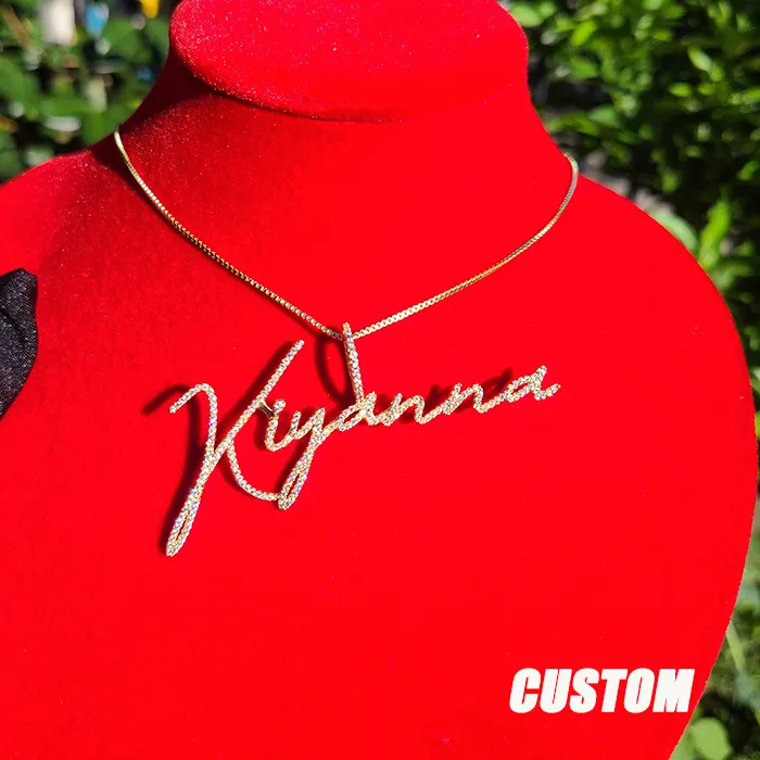Authentic Custom Name Pendant Signature font Cubic Zirconia Words Necklace Personalized Letters Jewelry for Birthday