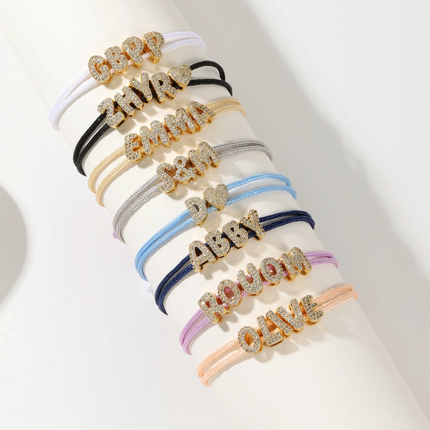 Authentic Qitian Personalized Custom 3D Bubble Letter Bracelet Cubic Zirconia Gold Name Bracelet Jewelry For Valentine's Day