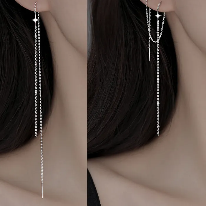 Authentic Drop Ear Line Long Hanging Tassel Earrings Silver Color Star Piercing Threader Earing Ear Accessories Jewelry
